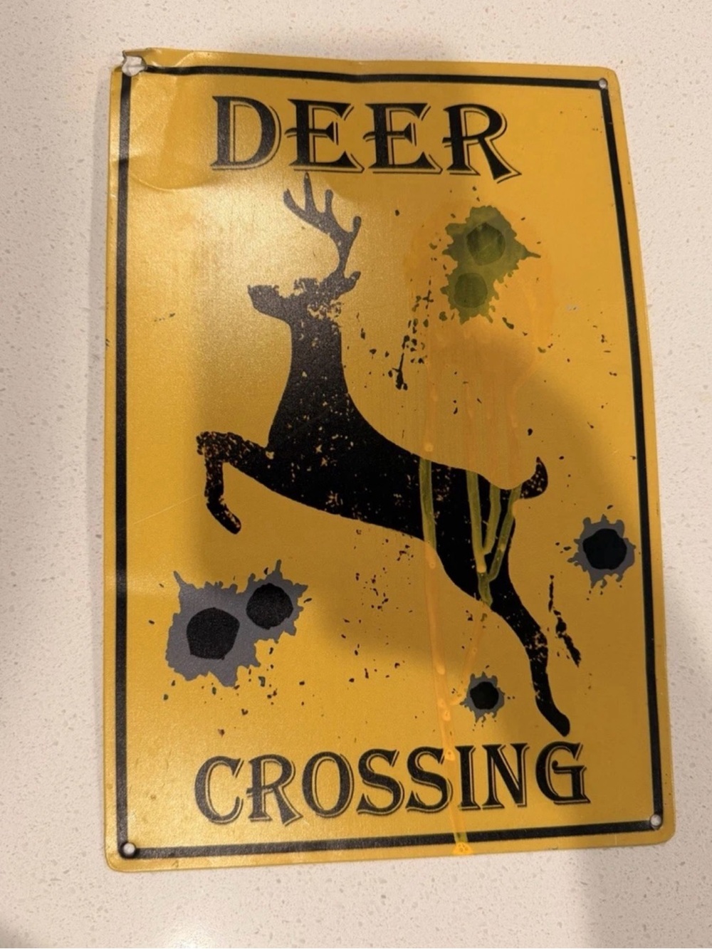 Deer Crossing Metal Wall Sign - Yellow and Black